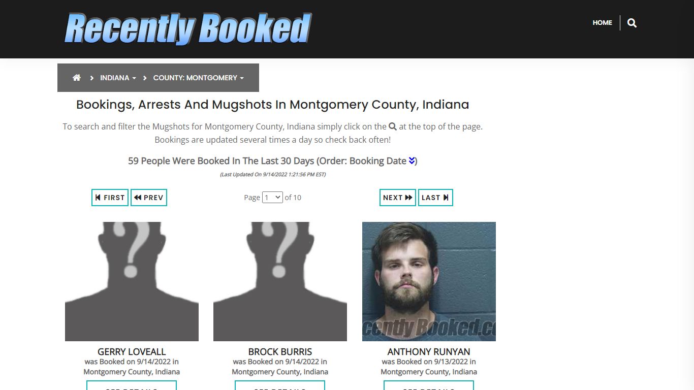 Bookings, Arrests and Mugshots in Montgomery County, Indiana